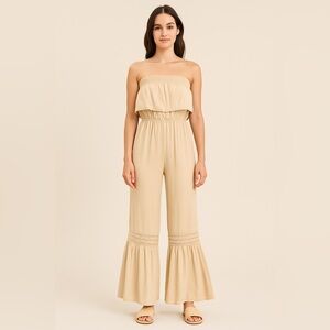 Japna Cream Off-Shoulder Bell Bottom Jumpsuit – XS NWT